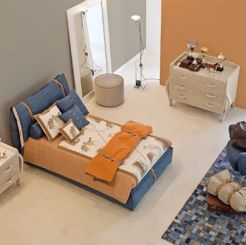 Cameretta componibile Contemporary Boy 49C in laccato e melaminico con letto in tessuto imbottito di Halley 