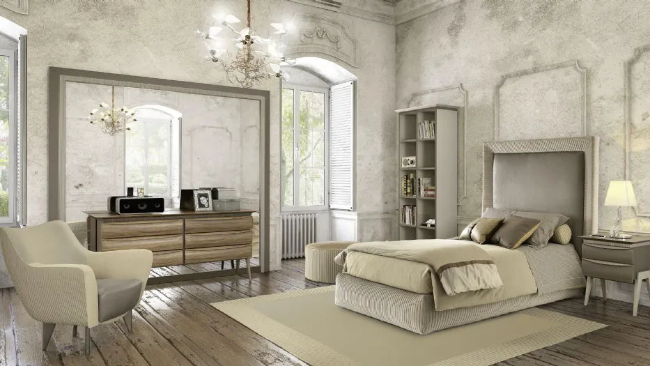 Cameretta componibile Contemporary J Collection 22C con letto imbottito dalla testiera importante di Halley 