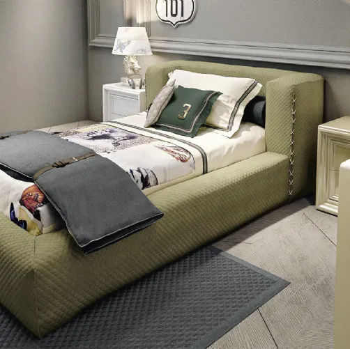 Cameretta componibile Contemporary Lovelove 40C in laccato e melaminico con letto in velluto imbottito e trapuntato di Halley 