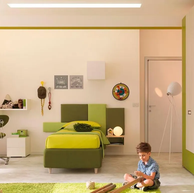 Cameretta componibile con letto singolo in laccato e melaminico KC309 di Moretti Compact