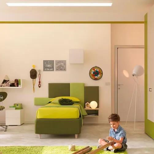 Cameretta componibile con letto singolo in laccato e melaminico KC309 di Moretti Compact