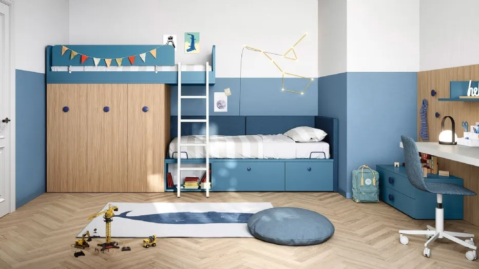 Cameretta a soppalco Kids space 12 in melaminico di Nidi