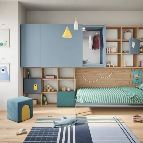 Cameretta a ponte con letto a scomparsa salvaspazio Kids space 29 di Nidi