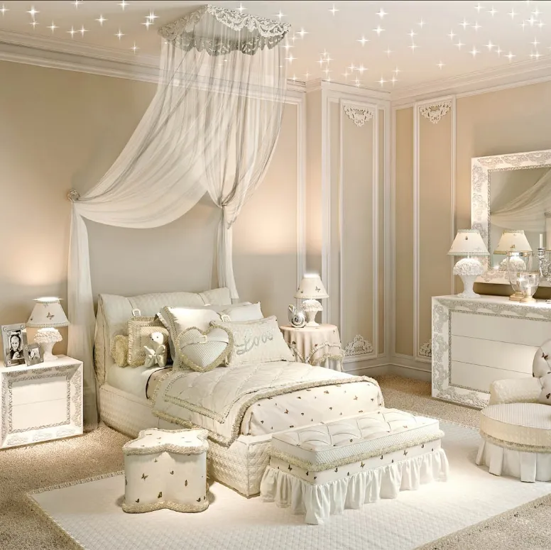 Cameretta Romantic Lovelove 01R in laccato Bianco opaco con decori di Halley 