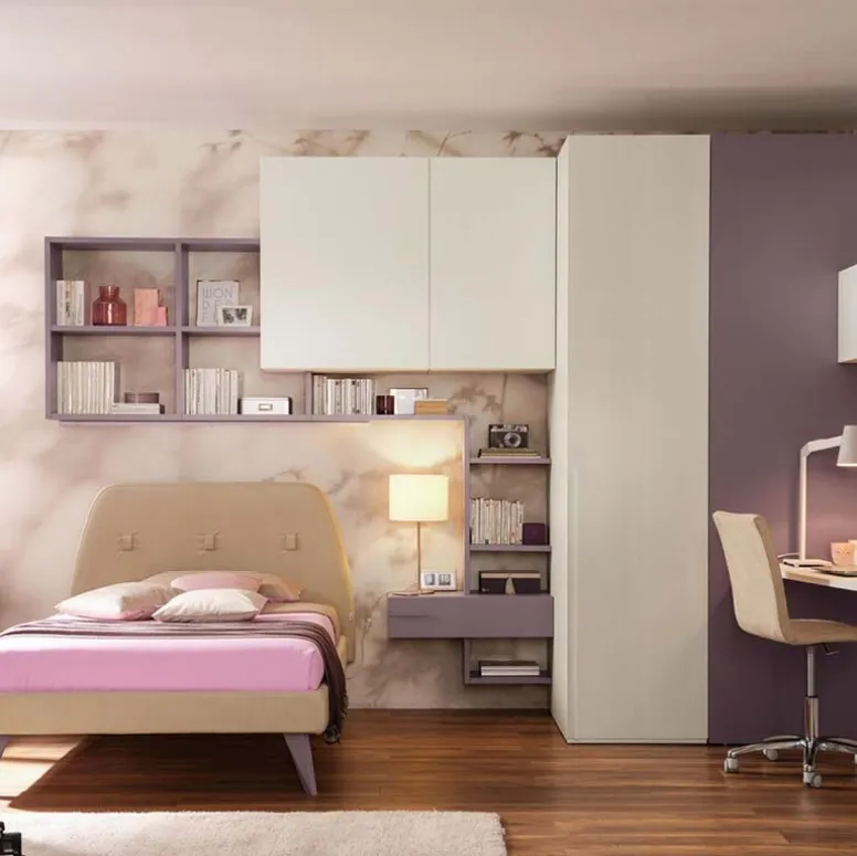 Cameretta per ragazzi a ponte in melaminico e laccato YC320 di Moretti Compact