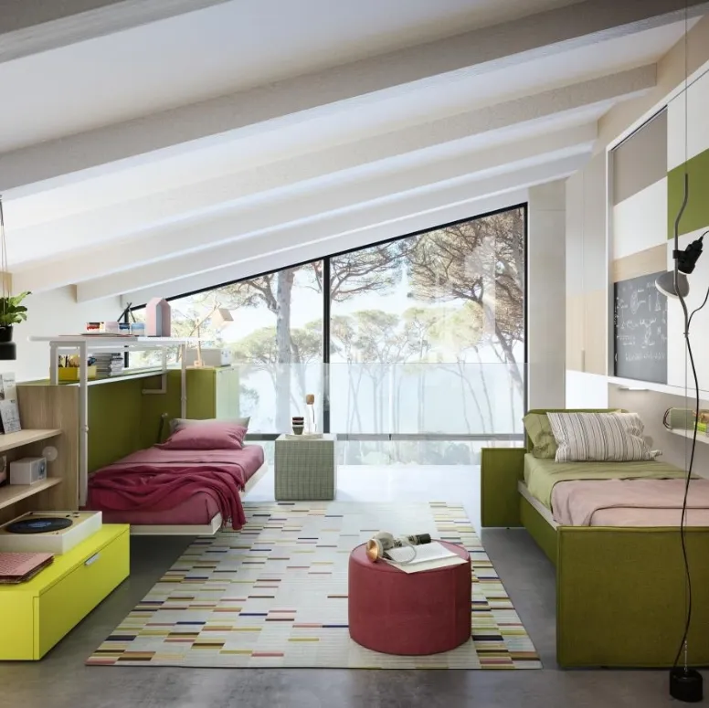 Cameretta di design Young 10 con sistema Cabrio In e Kali Ponte Sofa di Clei