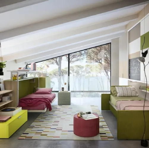 Cameretta di design Young 10 con sistema Cabrio In e Kali Ponte Sofa di Clei