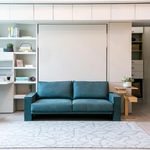 Letto a scomparsa chiuso Living 22 con divano lineare integrato Penelope 2 Sofa Next di Clei