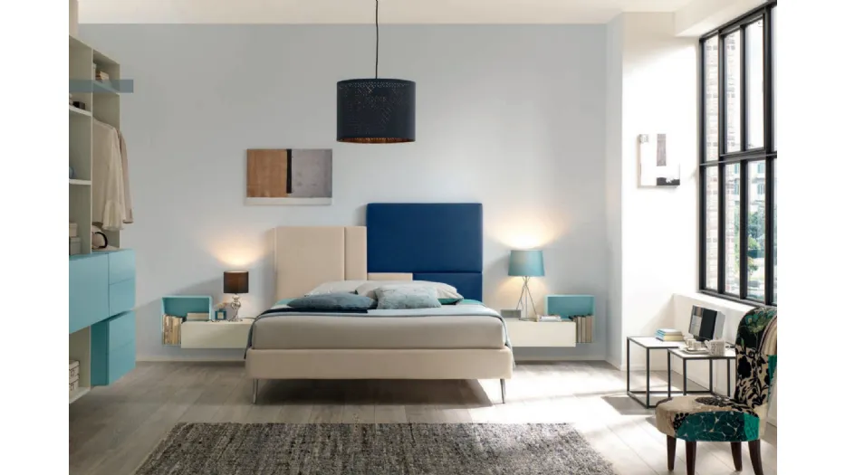 Letto con testiera asimmetrica in ecopelle NC113 di Moretti Compact