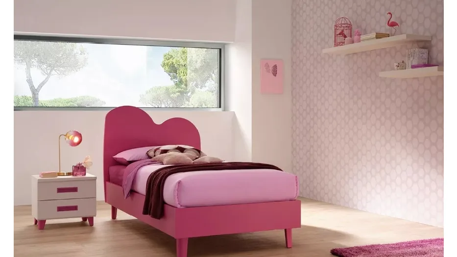 Letto singolo in laccato Ciclamino con testiera Air SC105 di Moretti Compact