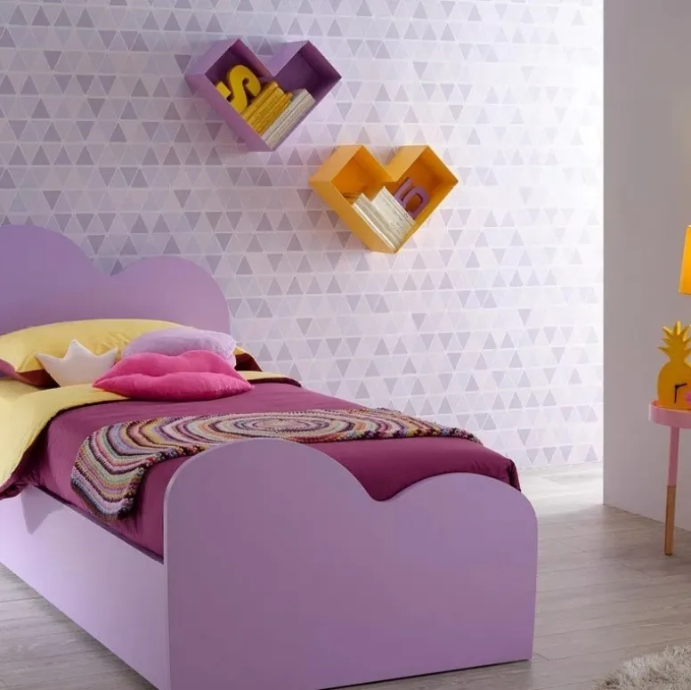 Letto singolo con testiera e pediera sagomate  SC112 in laccato Lilla di Moretti Compact