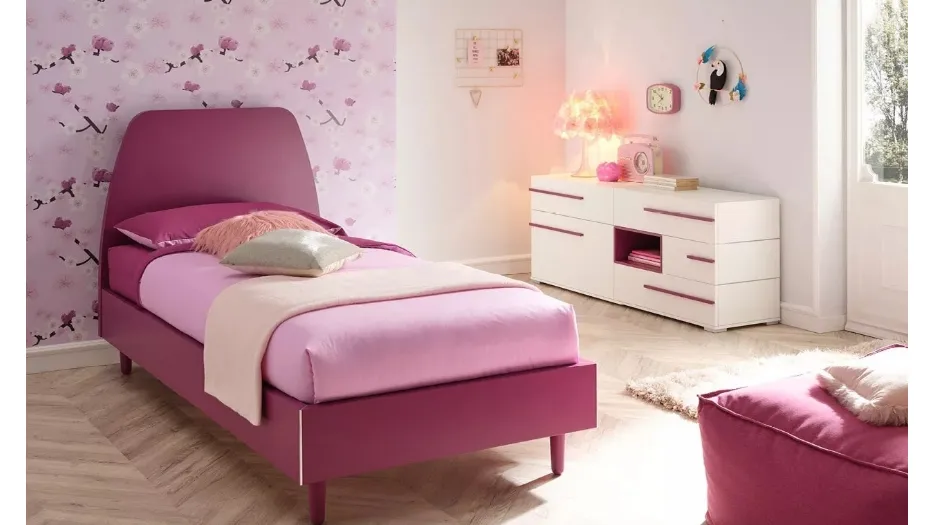 Letto in laccato Lampone con testiera Cake SC116 di Moretti Compact