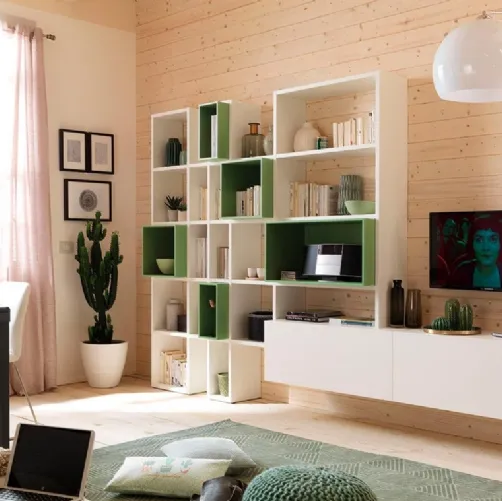 Libreria in melaminico frassino bianco e laccato Flora Outline LV102 Moretti Compact