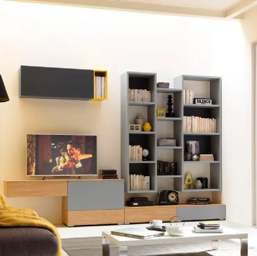 Libreria sospesa in laccato grigio LV105 di Moretti Compact