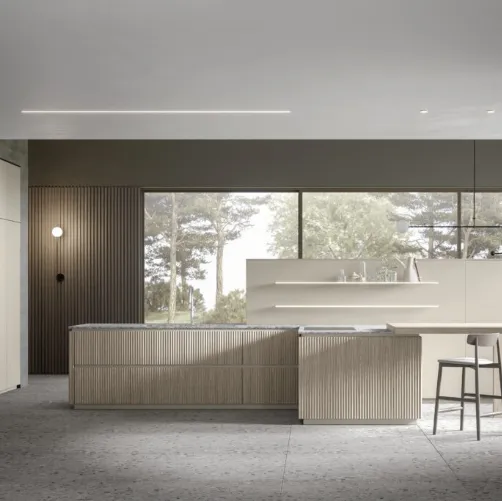 Cucina Moderna con penisola in listellare di faggio Eclettica 01 di Scandola