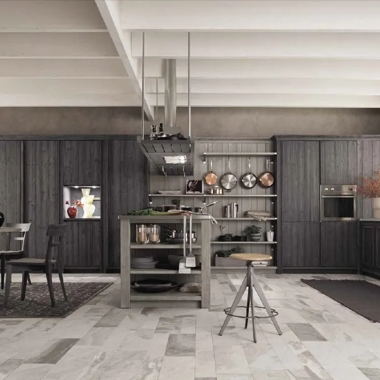 Cucina Moderna ad angolo con isola in legno finitura grafite con top in vera pietra Maestrale M02 di Scandola