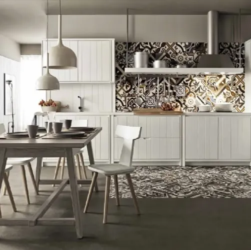 Cucina Moderna ad angolo in abete finitura bianco gesso Maestrale M04 di Scandola